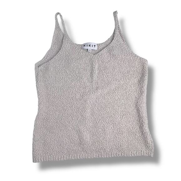 KiKit Sherpa Teddy Fur Stretch Neutral Cream Taupe Tank Top Size Medium - Picture 1 of 4